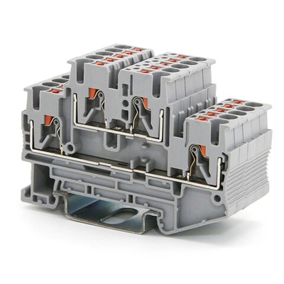 Клемма двухуровневая, зажим push-in, 4 точки подключения, 2.5 кв.мм, серая