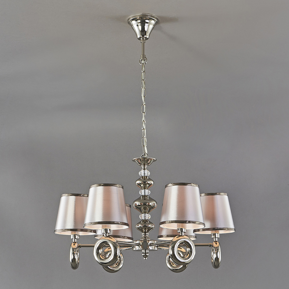 Подвесной светильник 6x40Вт E14, металл/ткань, никель/серый плафон