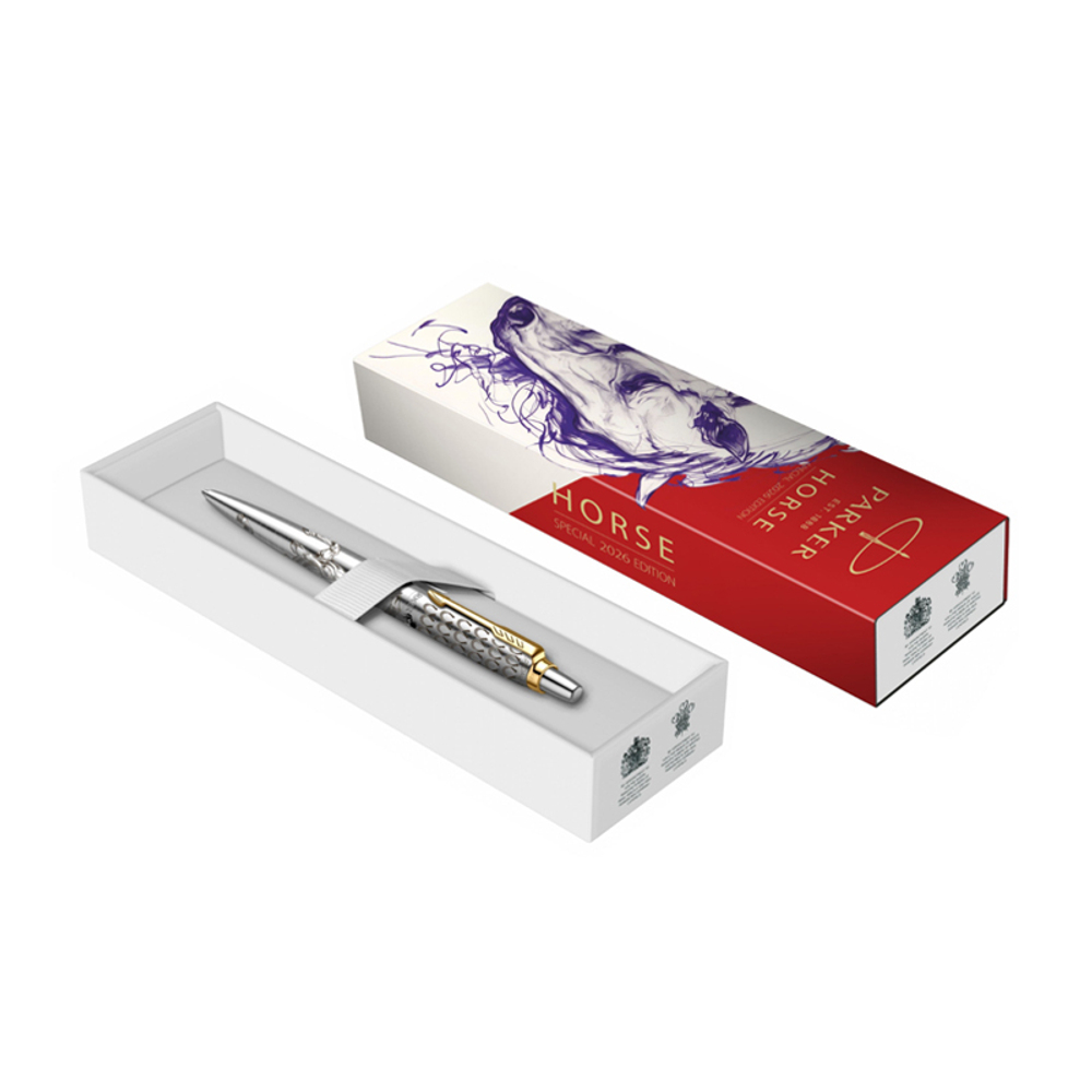 Подарочный набор: Шариковая ручка Parker Jotter Horse Special Edition в подарочной коробке и ежедневник недатированный черный с золотым срезом