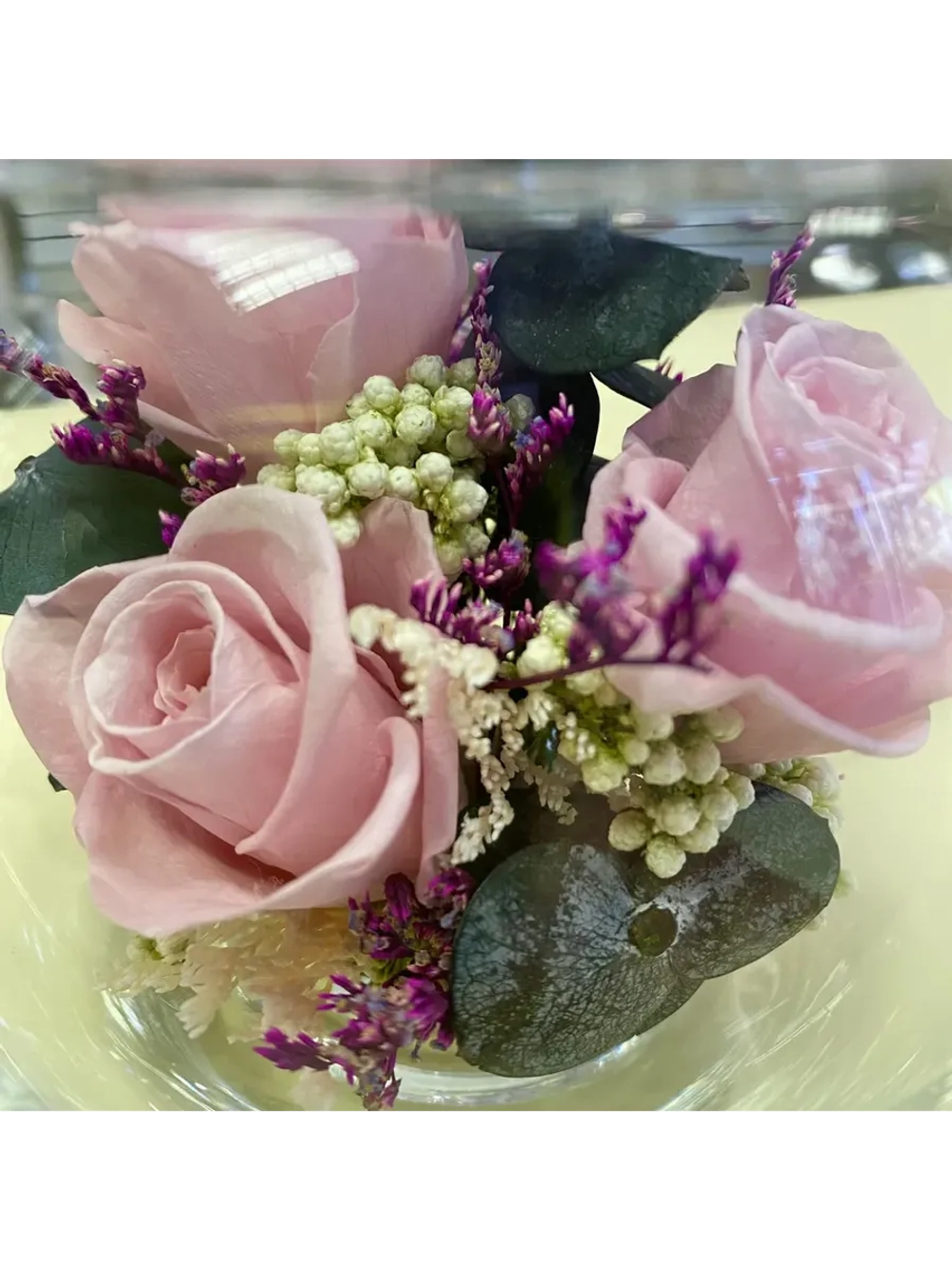 натуральные кустовые розы в стекле, вакуум*