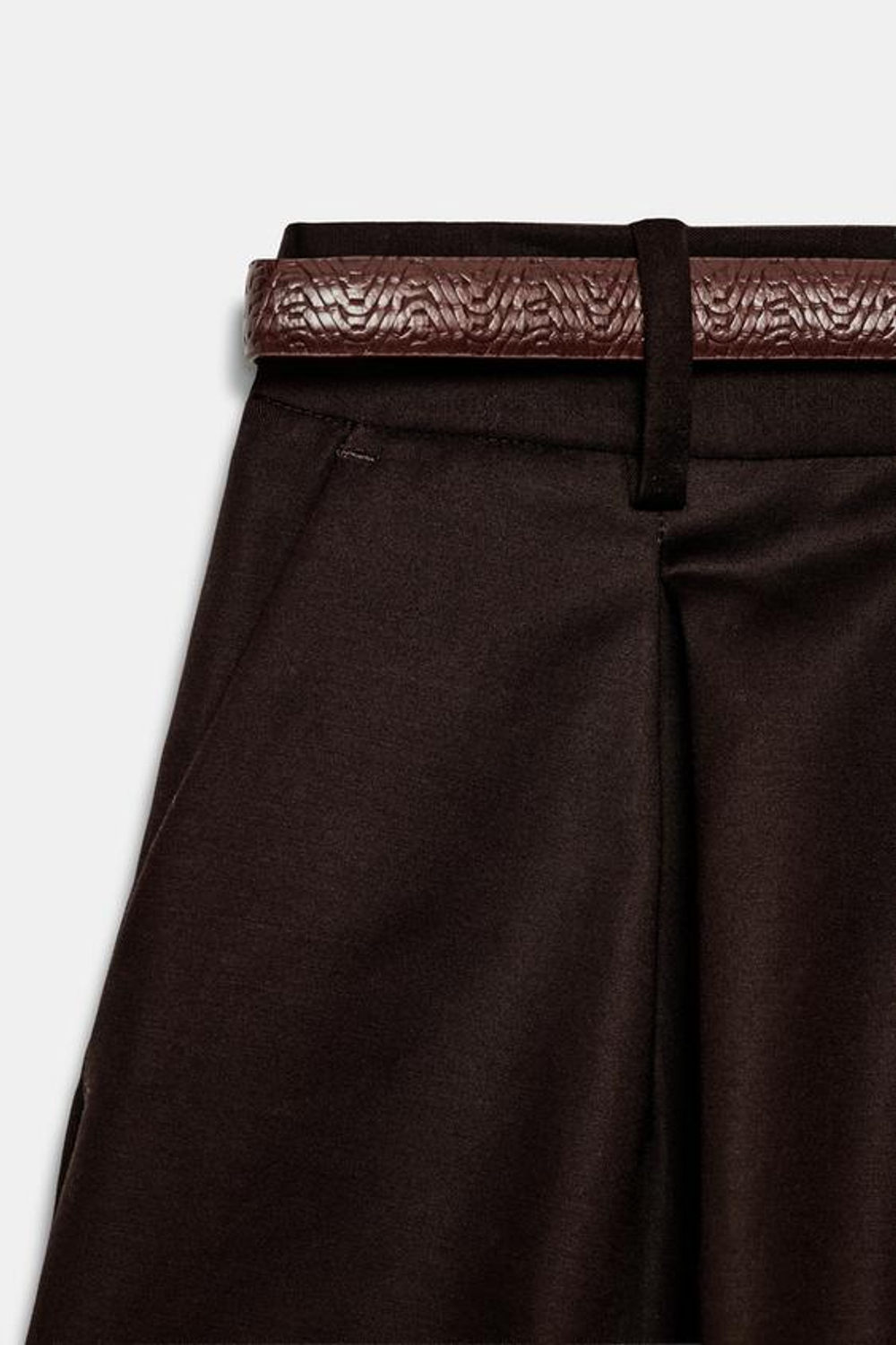 ZARA ШОРТЫ-БЕРМУДЫ С ВЫСОКОЙ ПОСАДКОЙ И РЕМНЕМ, КОРИЧНЕВЫЙ