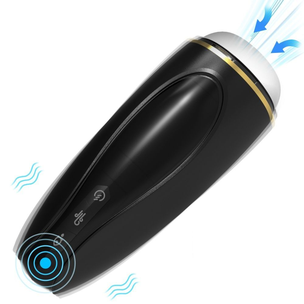 Роскошный мастурбатор Hawk с вибрацией, всасыванием и сдавливанием (Цвет: черный с белым)