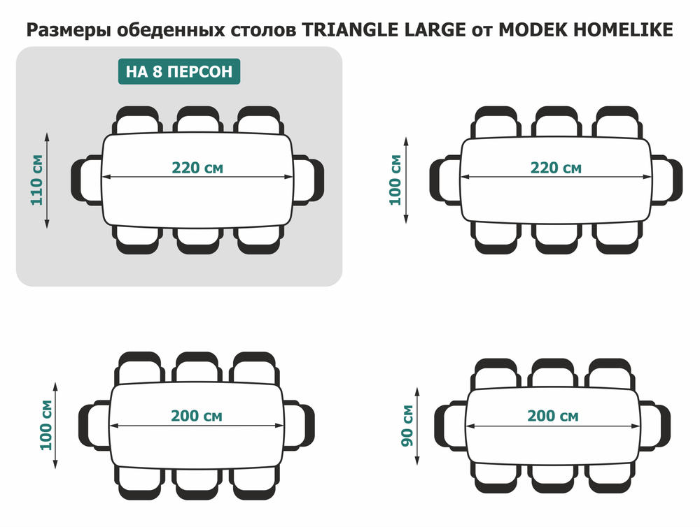 Размеры обеденных столов TRIANGLE LARGE MODEK HOMELIKE