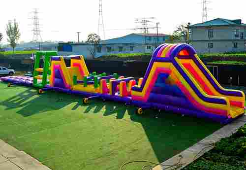 Коммерческая надувная полоса препятствий «Яркий мир», 25×3×4 м