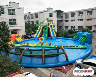 Надувной аквапарк с бассейном и горками «Кроко Остров», 25×20×8 м