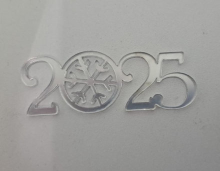 Топпер мини без шпажки «2025» снежинка, серебро 6*2 см