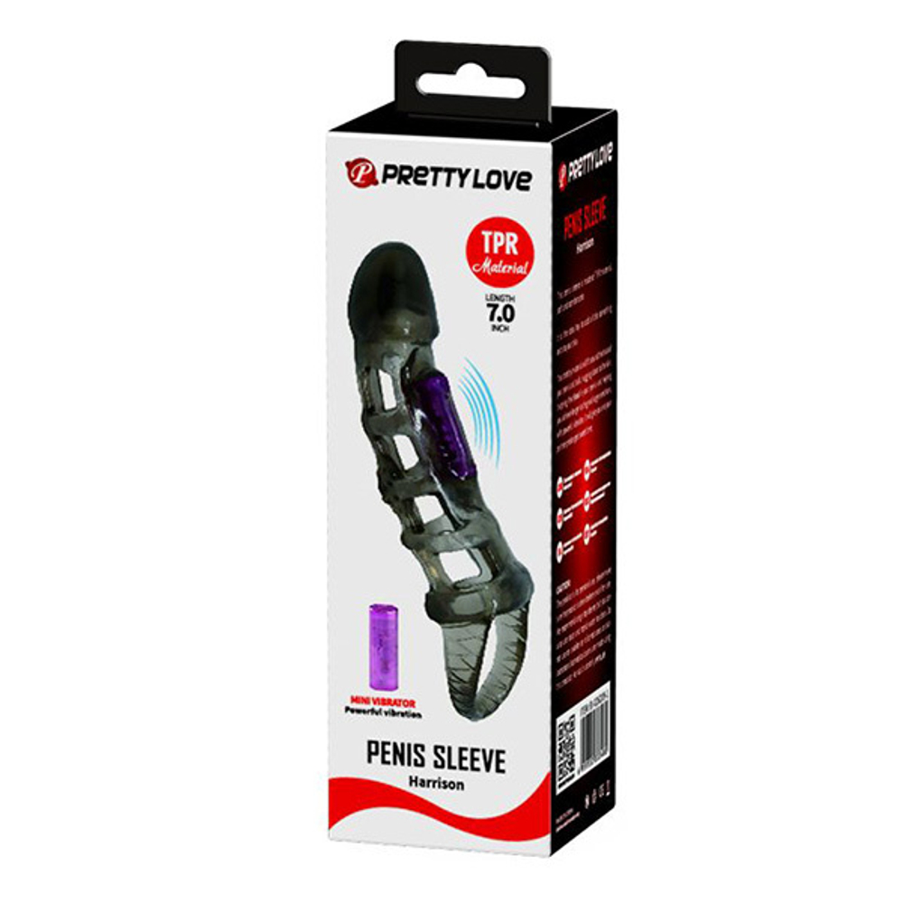 Дымчатая вибронасадка на пенис с подхватом 18см Pretty Love Harrison BI-026209-1