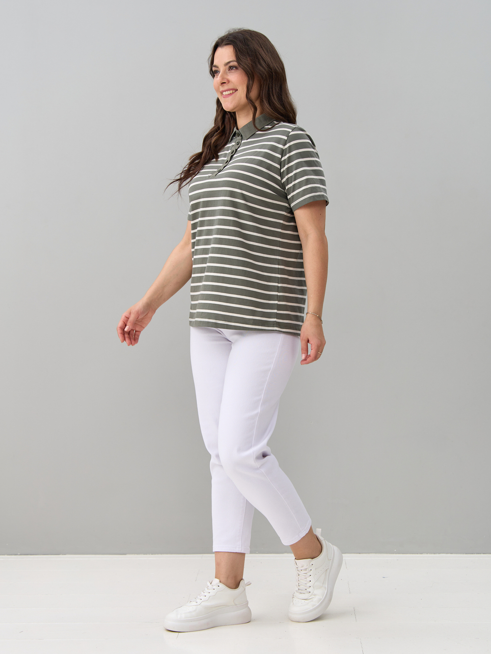 Блузка БЛк-143/хакибежевая-полоса-н