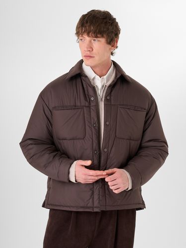 Шоколадный пуховик-рубашка на кнопках