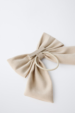 ZARA РЕЗИНКА ДЛЯ ВОЛОС С БАНТОМ ИЗ ПИКЕ, ЭКРЮ