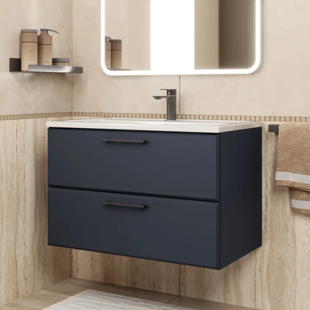 Тумба с раковиной для ванной Uperwood Foster New 80 см, подвесная, черная