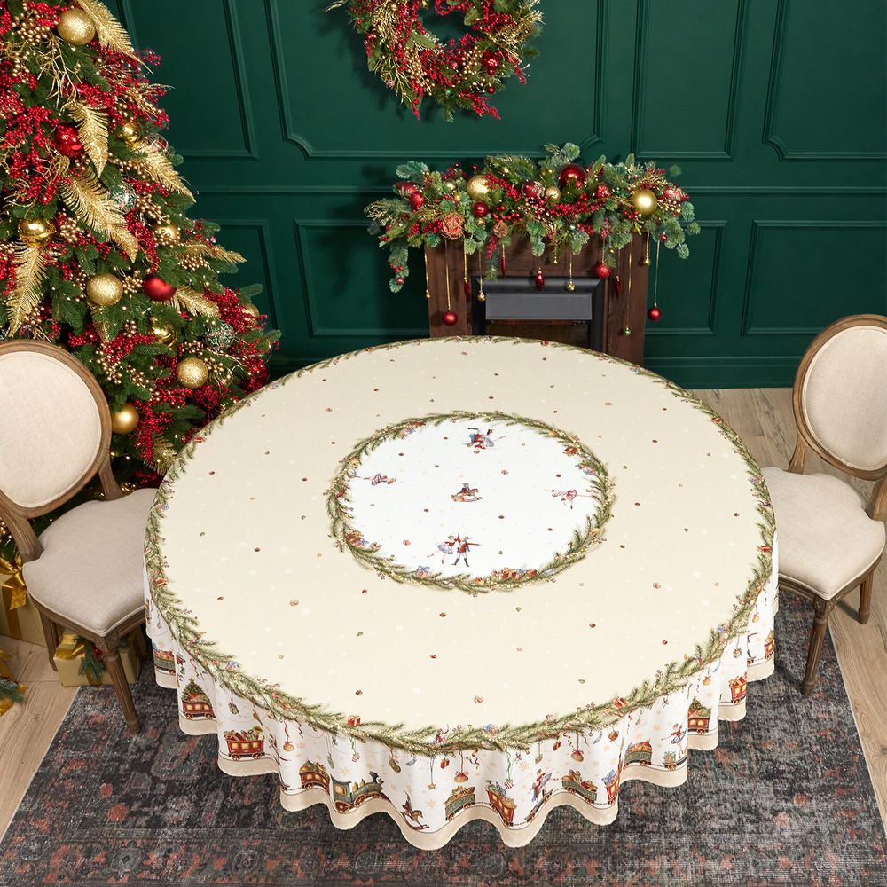 СКАТЕРТЬ КРУГЛАЯ "ЩЕЛКУНЧИК" ,220СМ БЕЖЕВЫЙ 100% ХЛОПОК , ТВИЛ