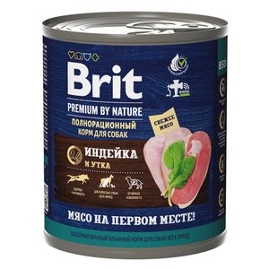 Консервы Brit Premium с индейкой и уткой для взрослых собак всех пород