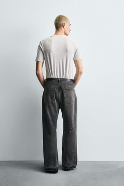 ZARA ДЖИНСЫ СВОБОДНОГО КРОЯ С БРЫЗГАМИ, УГОЛЬНЫЙ