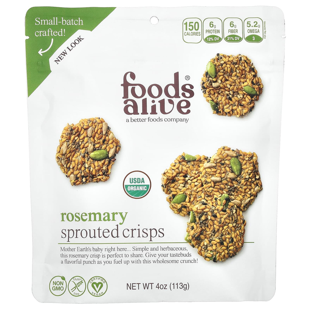 Foods Alive, Хрустящие чипсы, розмарин, 113 г (4 унции)