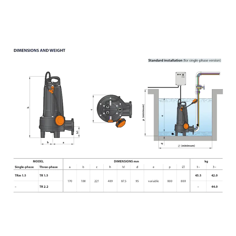 Насос фекальный Pedrollo TRITUS TR 1.5, 48SHT02A
