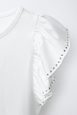 ZARA БОДИ С ВОЛАНОМ И ЗАКЛЕПКАМИ ИЗ МОДАЛА, БЕЛЫЙ