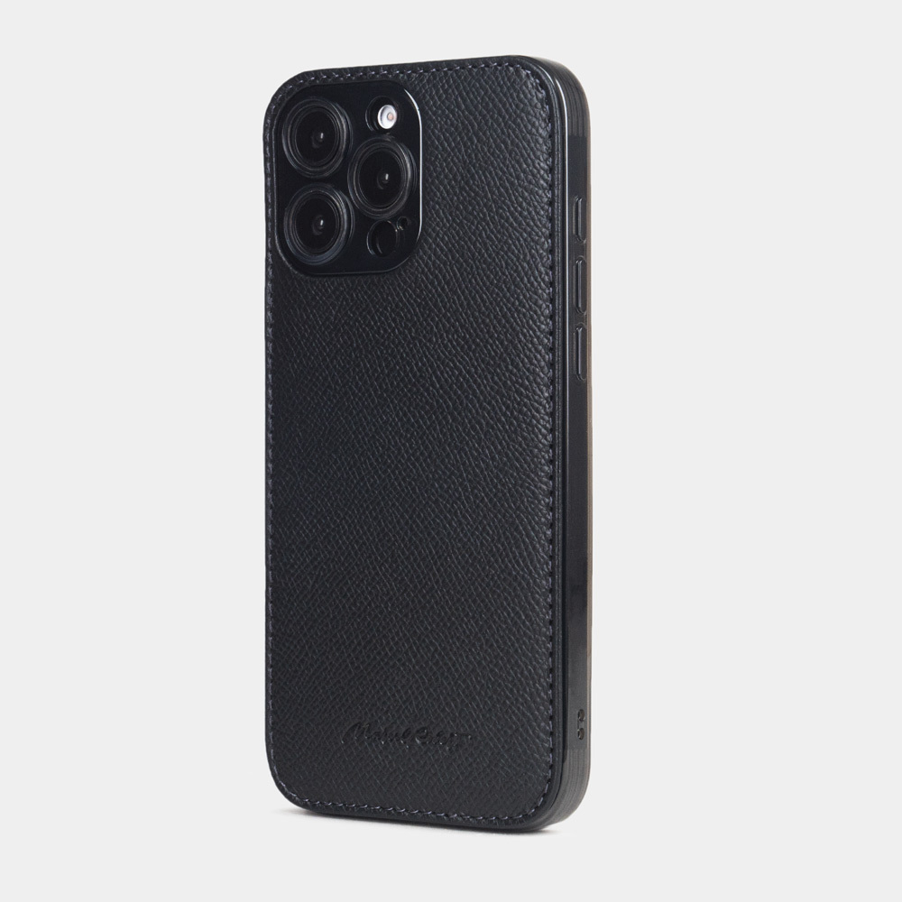 Чехол для iPhone 16 Pro Max из кожи сафьяно, черного цвета