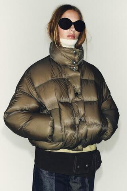 ZARA КОРОТКИЙ ПУХОВИК WATER REPELLENT WINDPROOF, ХАКИ