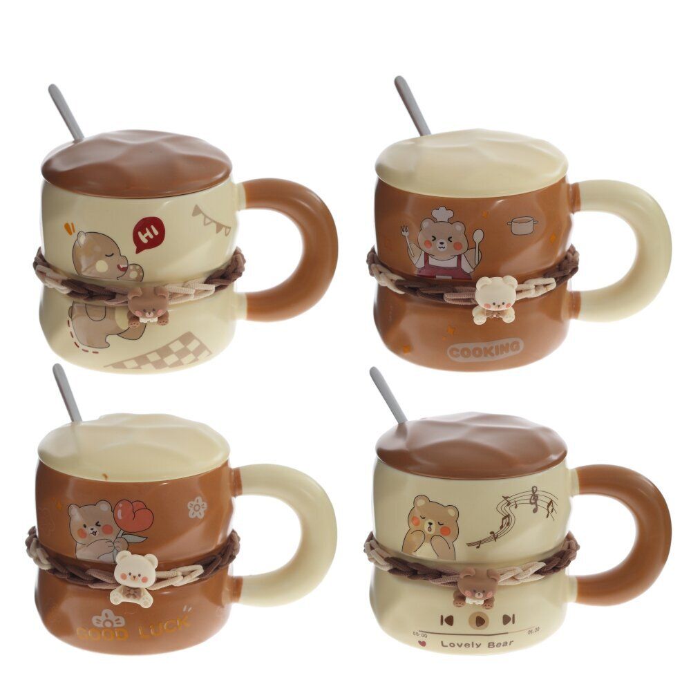 GAEM Кружка с крышкой и ложкой, 300 мл, L15 W9 H10 см, 4в.