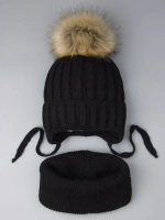 Шапка зимняя детская с помпоном и снуд