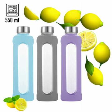 Бутылка для воды 550 мл. Kamille KM 9024 стеклянная в силиконовом чехле