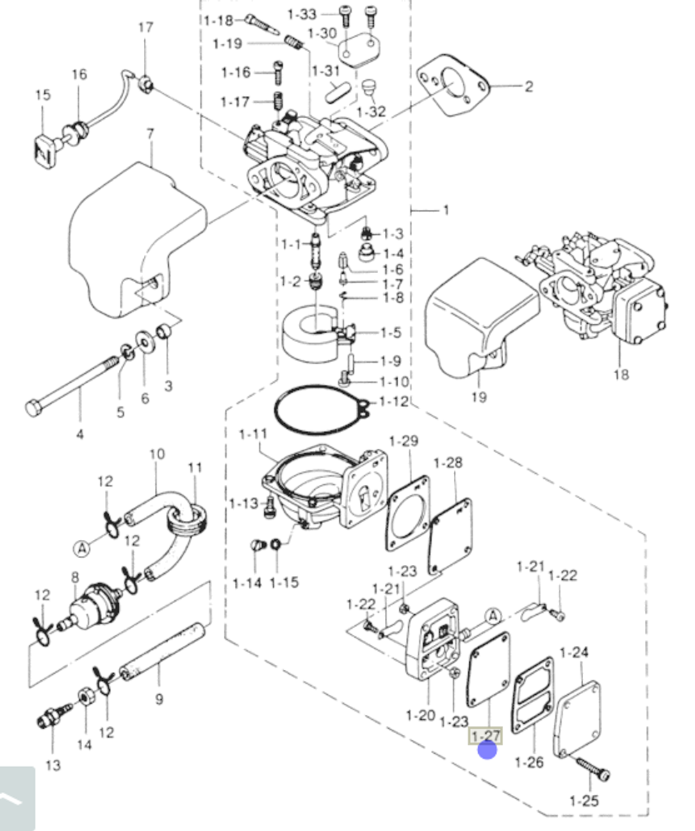 Мембрана топл. насоса Tohatsu 6/8/9.8лс (оригинальный арт. 369-03303-0)