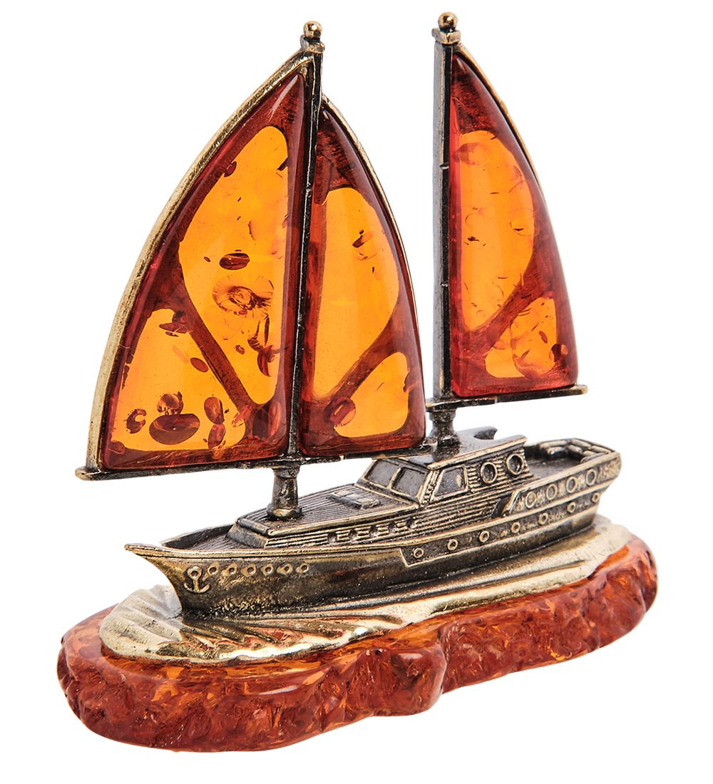 Народные промыслы AM-3013 Фигурка «Корабль Попутный ветер» (латунь, янтарь)