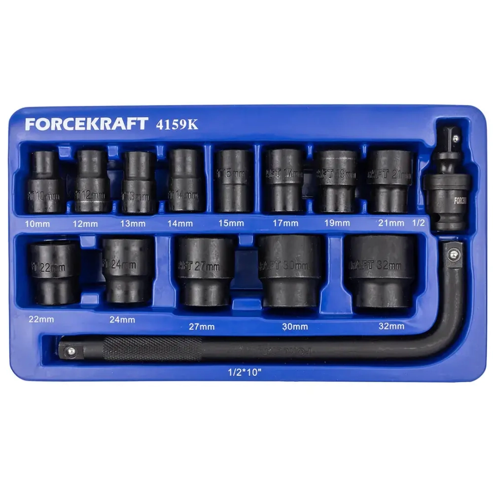 Головки ударные, набор 15пр., 1/2''(6гр.) FORCEKRAFT FK-4159MPB