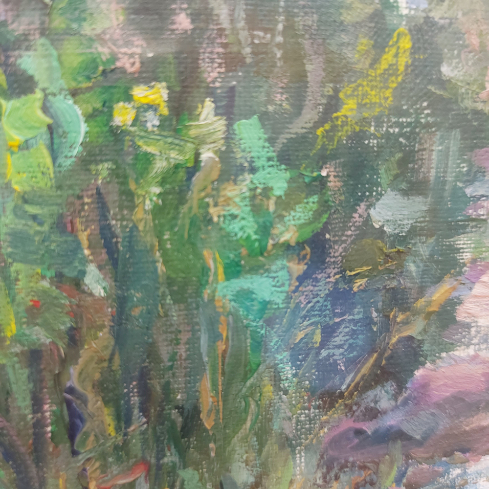 Картина авторская маслом на бумаге в паспарту 30х40 см на стену для интерьера "В ожидании Аленушки"