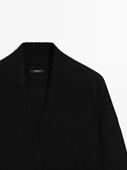 Massimo Dutti Длинный вязаный кардиган с поясом, черный