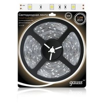 Лента Gauss LED 5050/30-SMD 7.2W 12V DC тёплый белый (блистер 5м) 312000107