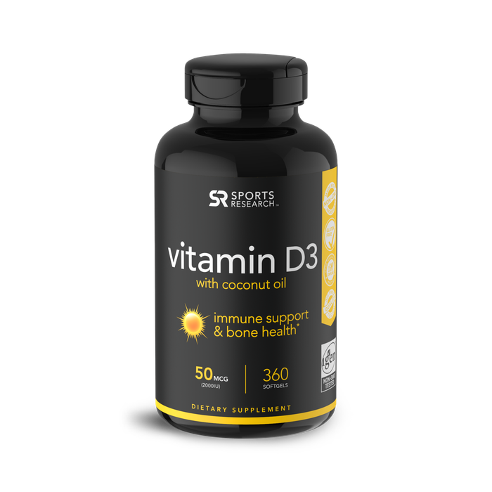 Витамин Д3 2000 МЕ, Vitamin D3 2000 IU, Sports Research, 360 капсул