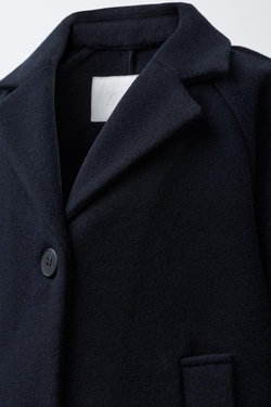 ZARA ПАЛЬТО ИЗ ШЕРСТЯНОЙ ТКАНИ, МОРСКОЙ СИНИЙ