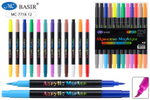 Набор маркеров, акриловые, 2-х стор. 12шт.24 цв. 1-5 мм. с мягкой кистью, водн.основа (Basir)