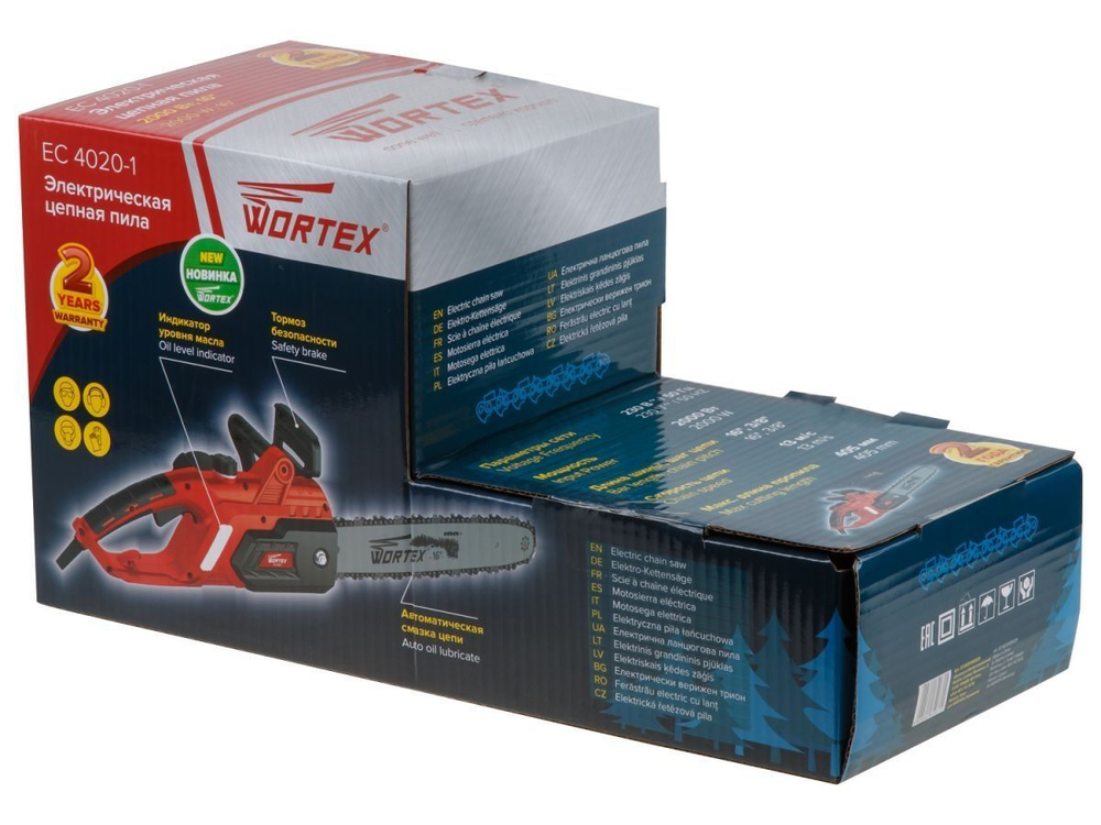 Пила цепная электрическая WORTEX EC 4020-1 шина 40 см (16"), 3/8" LP, 1,3 мм