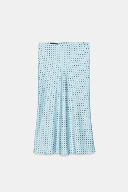 ZARA АТЛАСНАЯ ЮБКА МИДИ, ГОЛУБОЙ