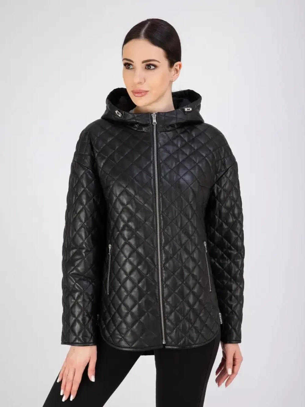 Куртка кожаная двухсторонняя с капюшоном демисезон