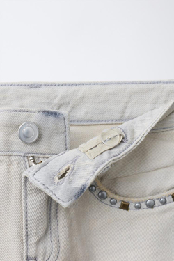 ZARA ДЖИНСЫ WIDE LEG С ЗАКЛЕПКАМИ, СЕРЫЙ