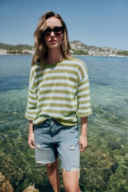 ZARA ДЖИНСОВЫЕ ШОРТЫ Z1975 С РАЗРЕЗАМИ, ВЫЦВЕТШИЙ СИНИЙ