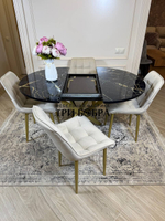 Круглый раздвижной стол "Черный мрамор", и стулья "Бостон" бежевый