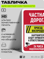 Табличка для частной территории "Частная дорога, проход воспрещен", на дом, для участка, организаций, предупреждающая, 40х30 см, Silver Plane x Айдентика Технолоджи