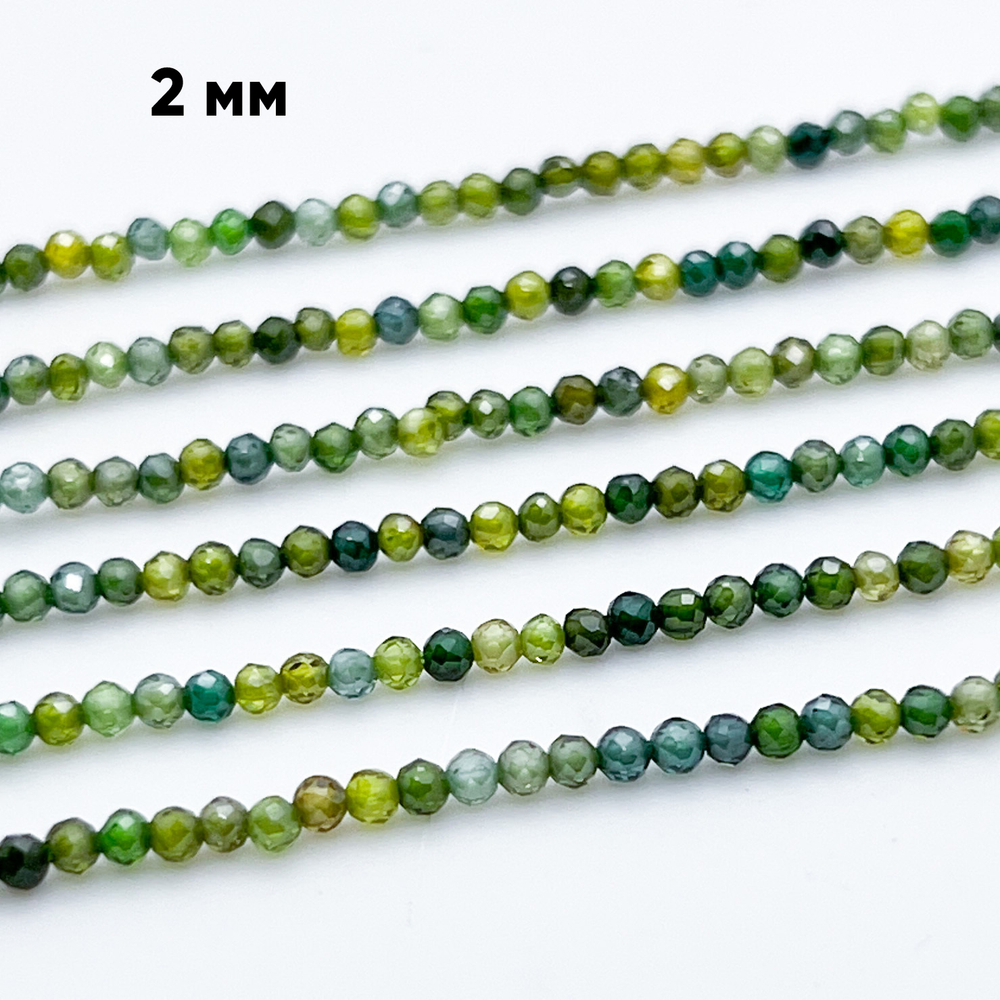 Фианит (кубический цирконий), цвет зеленый микс, размер 2 мм, цена за нить около 195 шт (38 см)