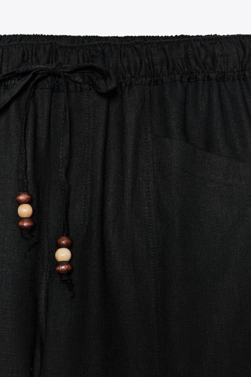 ZARA БРЮКИ ИЗ ЛЬНЯНОЙ ТКАНИ С БУСИНАМИ НА ШНУРКЕ, ЧЕРНЫЙ