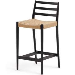 Analy Барный стул из массива дуба с черной отделкой и сиденьем из веревки 70 см