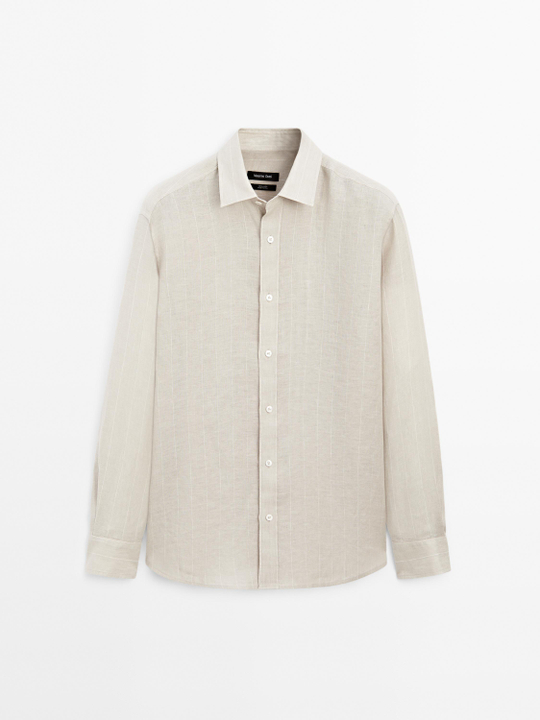 Massimo Dutti Рубашка в полоску классического кроя, бежевый