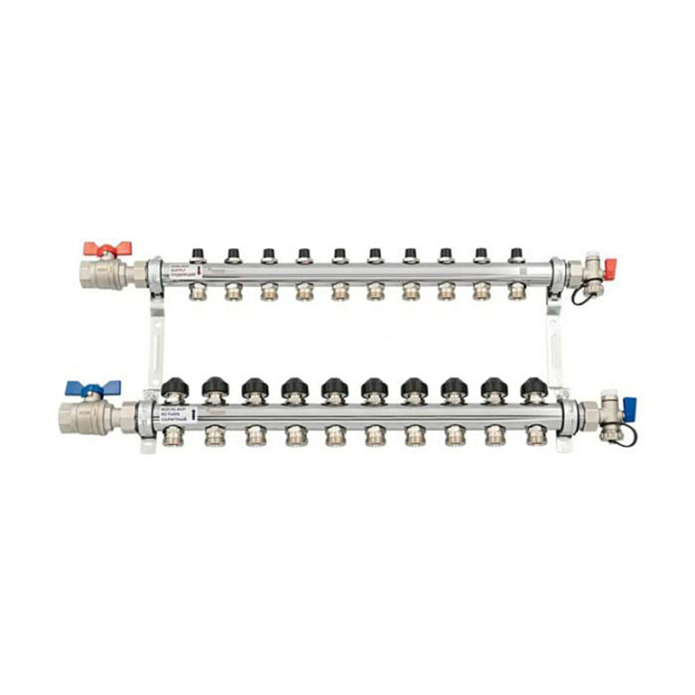 Коллекторная группа для радиаторного отопления РЕХАУ HKV - 1" на 10 контура 3/4"EK (нерж.сталь)