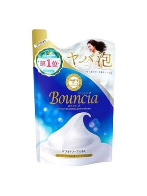 COW BRAND "Bouncia" Жидкое увлажняющее мыло для тела "Взбитые сливки" с гиалуроновой кислотой и коллагеном, аромат свежести, з/б 400 мл.