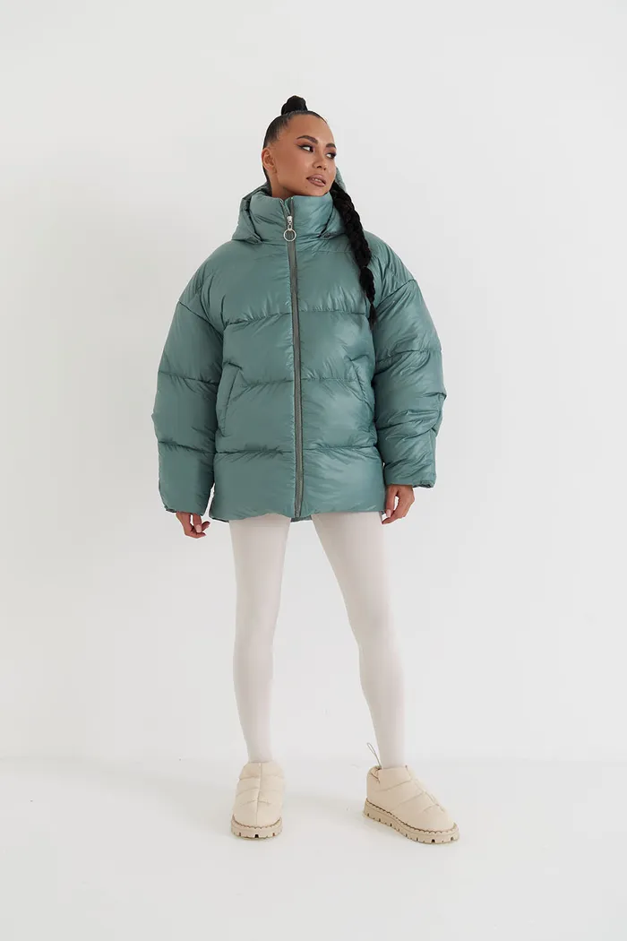 Пуховик средней длины 2.0 цвета зеленый чай