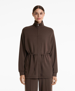 Oysho Толстовка длинная с высоким воротником и регулируемой талией из мягкого модала, темно-коричневый